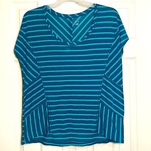 🎁FREE w/ ANY 2+ ITEMS~Capped Batwing Short Sleeve Aqua & Turquoise Striped Top